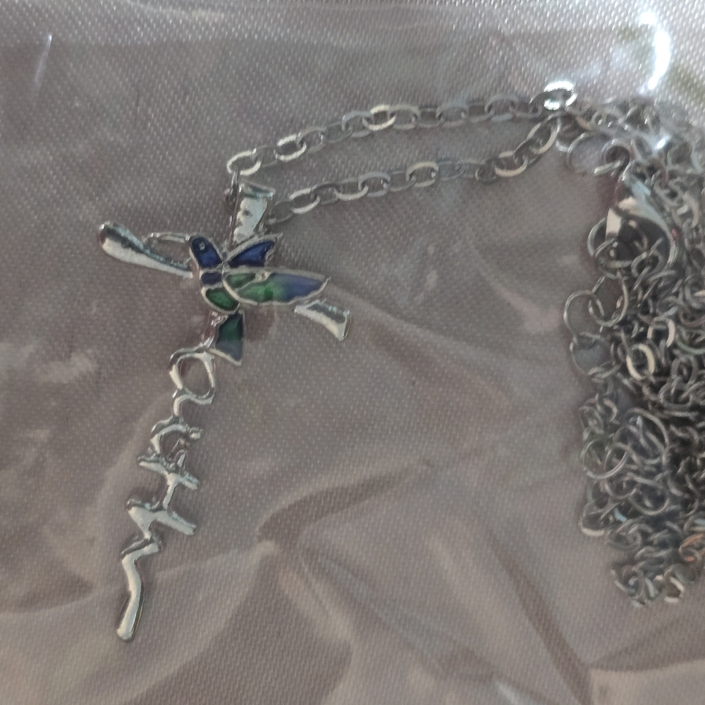 Silver and Blue hummingbird faith Pendant Necklace